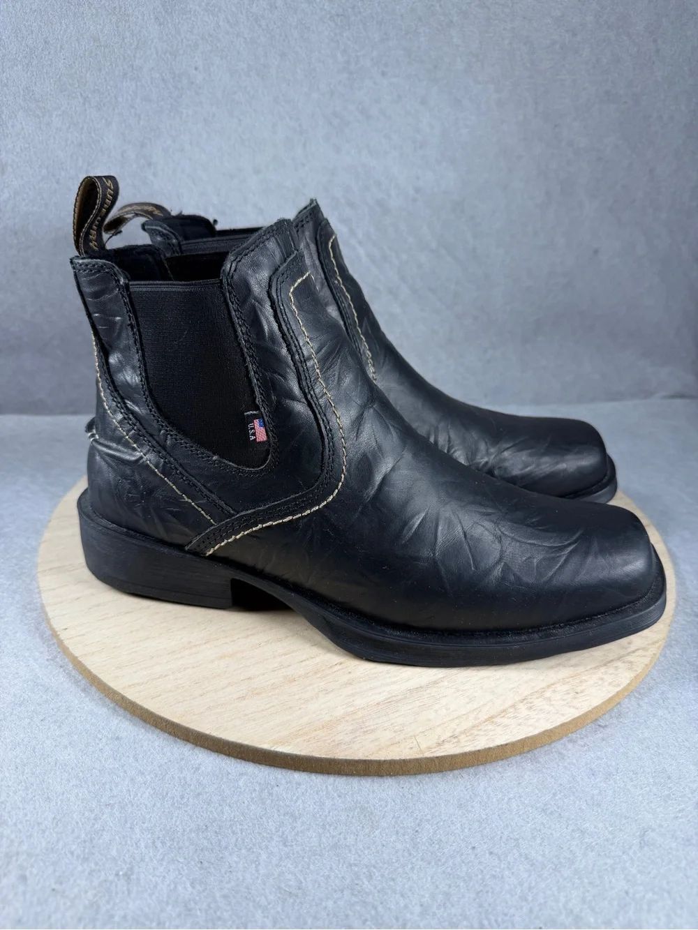 Men's Black Leather Chelsea Boots with Pull Tab - American-Made Style